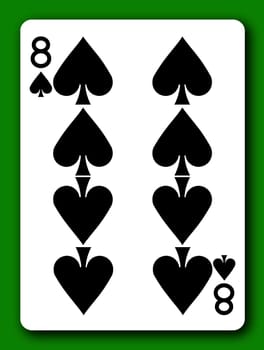 An 8 Eight of Spades playing card with clipping path to remove background and shadow 3d illustration