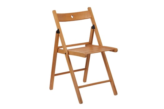 A folding wood chair on white with clipping path
