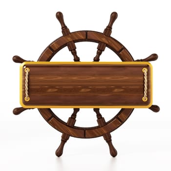 Ship wheel isolated on white background. 3D illustration.