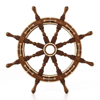 Ship wheel isolated on white background. 3D illustration.