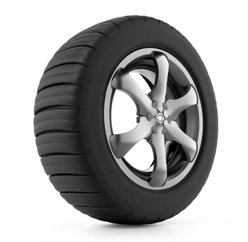 Tyre and wheel isolated on white background. 3D illustration.
