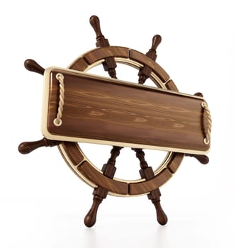 Ship wheel isolated on white background. 3D illustration.