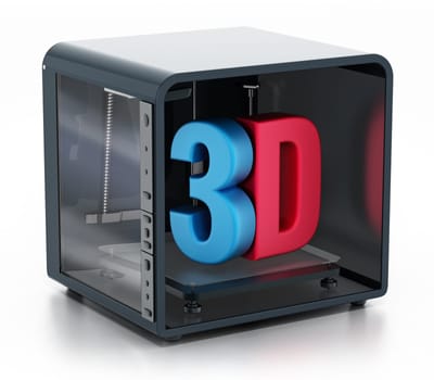 3D printer isolated on white background. 3D illustration.