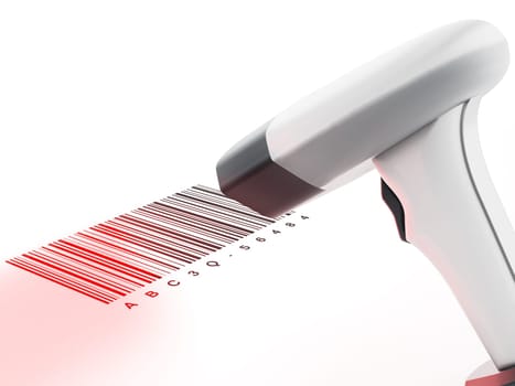 Generic barcode scanner scanning a barcode. 3D illustration.