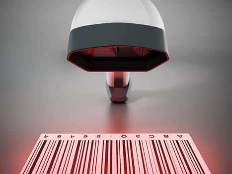 Generic barcode scanner scanning a barcode. 3D illustration.