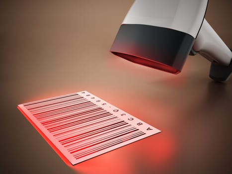 Generic barcode scanner scanning a barcode. 3D illustration.