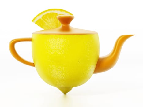 Half lemon combined with teapot with a slice of lemon. 3D illustration.