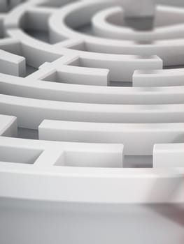Detail view from a white round maze. 3D illustration.