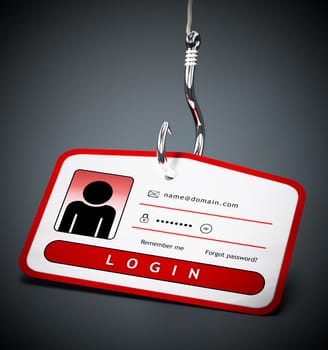 Hook on ID card with login credentials. 3D illustration.