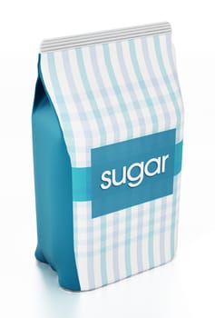 Granulated sugar package isolated on white background. 3D illustration.