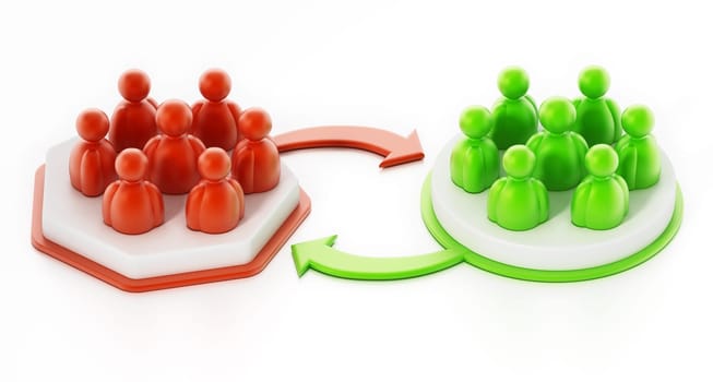 Business team people change concept. 3D illustration.