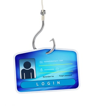 Hook on ID card with login credentials. 3D illustration.
