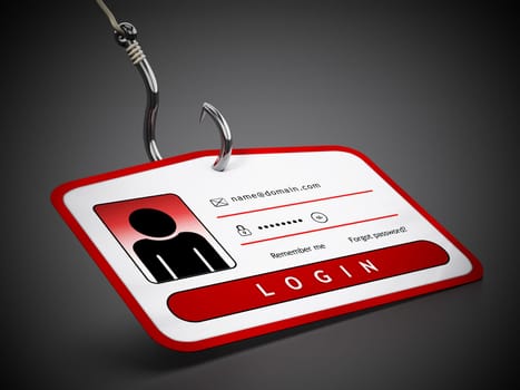 Hook on ID card with login credentials. 3D illustration.