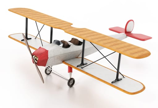 Vintage airplane isolated on white background. 3D illustration.
