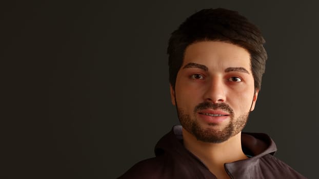 young man with beard portrait adult 3D illustration character