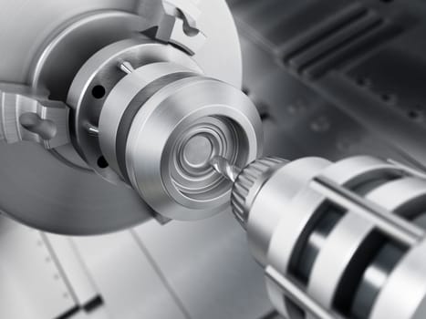 Closeup of generic CNC drill equipment. 3D illustration.