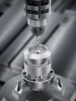 Closeup of generic CNC drill equipment. 3D illustration.