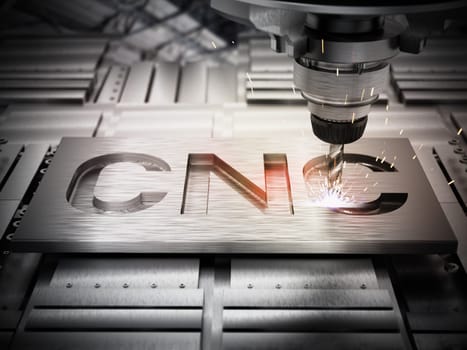 Closeup of generic CNC drill equipment. 3D illustration.