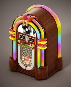 Jukebox standing on brown background. 3D illustration.
