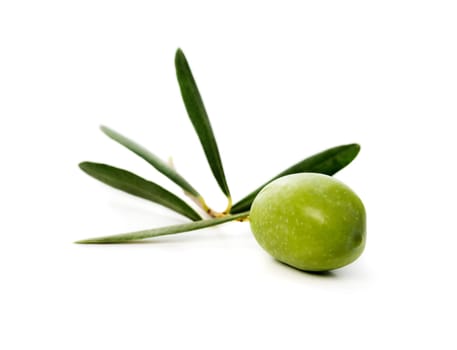 Fresh green olive isolated over white background