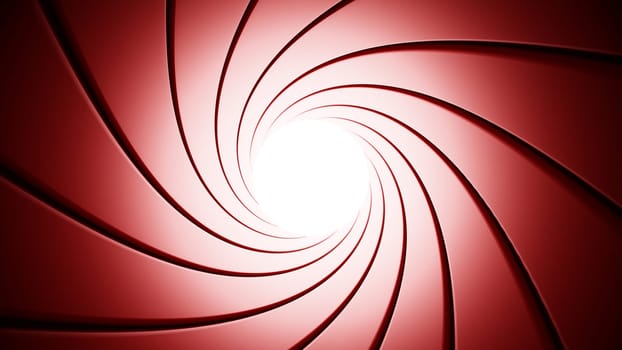 Swirling gun barrel background. Red color tones. 3D illustration.