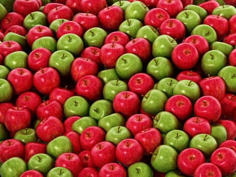 Stack of fresh green and red apples. 3D illustration.