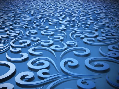 Abstract horizontal blue floral background. 3D illustration
