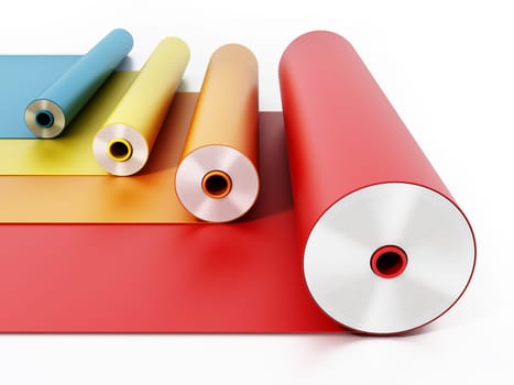 Vibrant colored adhesive films isolated on white background. 3D illustration.