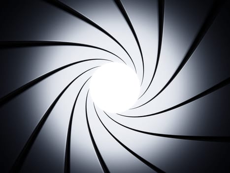 Swirling gun barrel background. Gray color tones. 3D illustration.