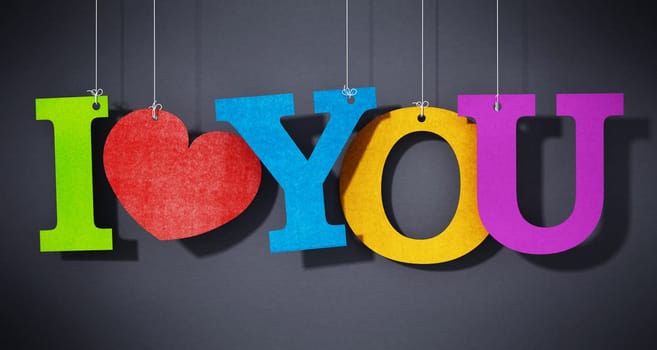 Paper multi-colored letters forming I love you text. 3D illustration.