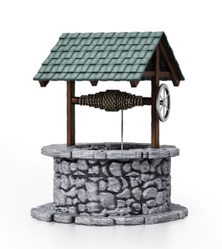 Old stone well isolated on white background. 3D illustration.