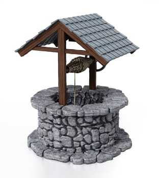Old stone well isolated on white background. 3D illustration.