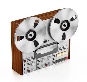 Vintage audio recording machine isolated on white background. 3D illustration.