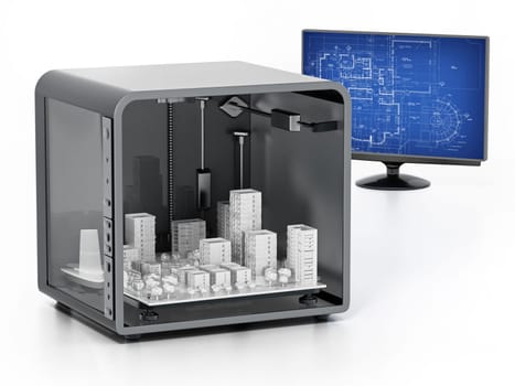 Architectural model printed in a 3D printer. 3D dimensional.