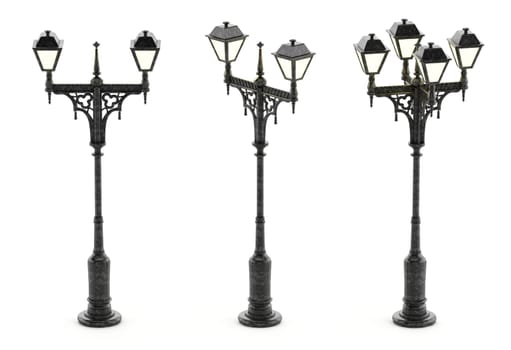 Victorian style street lamp isolated on white background. 3D illustration.