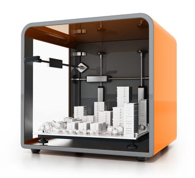 Architectural model printed in a 3D printer. 3D dimensional.