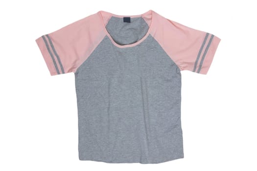 Shirt isolated. Close-up of gray pink female nightwear summer top or shirt isolated on a white background. Fashionable night wear or nighties.