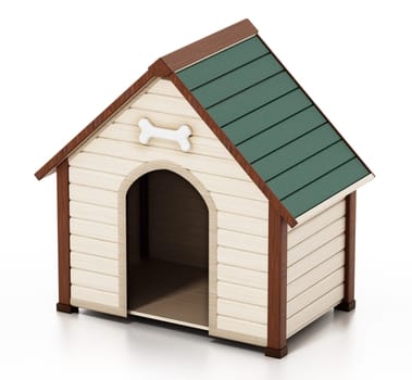 Doghouse isolated on white background. 3D illustration.