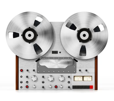 Vintage audio recording machine isolated on white background. 3D illustration.
