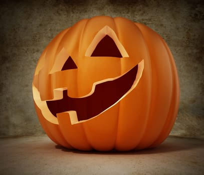 Halloween pumpkin with a funny smiling face. 3D illustration.