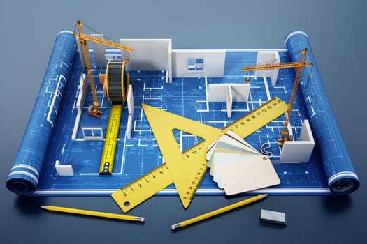 House construction project. 3D illustration.