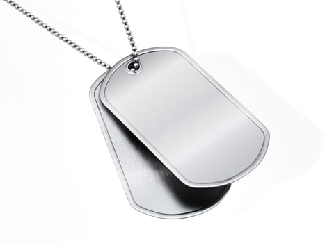 Blank soldier dogtags isolated on white background. 3D illustration.