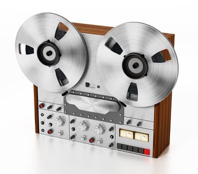 Vintage audio recording machine isolated on white background. 3D illustration.