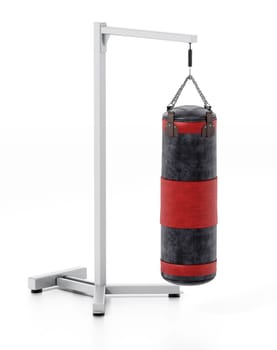 Boxing sandbag hanging on the chain. 3D illustration.