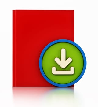 Book with download arrow icon isolated on white background. 3D illustration.