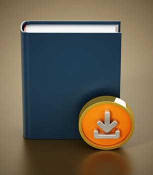 Book with download arrow icon. 3D illustration.