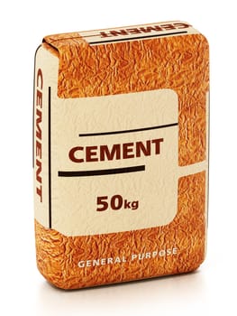 Cement bag with generic package design isolated on white background. 3D illustration.
