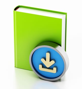 Book with download arrow icon isolated on white background. 3D illustration.
