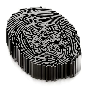 Generic QR code inside fingerprint. 3D illustration.