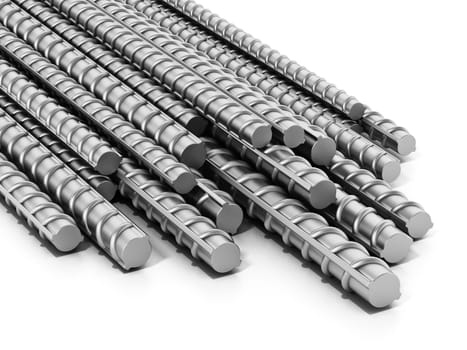 Iron construction bars isolated on white background. 3D illustration.